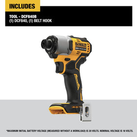 DEWALT DCF840B side-profile view emphasizes ergonomic grip for comfortable operation