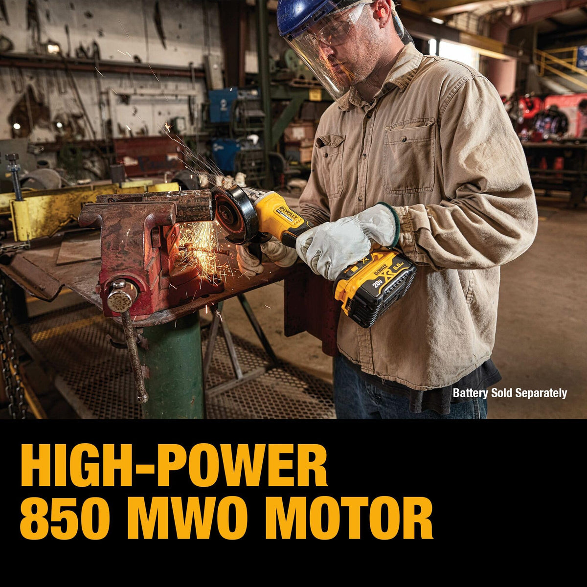 DEWALT 20V MAX angle grinder compact, lightweight design for tight spaces.