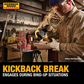 DEWALT 20V MAX angle grinder two-stage trigger prevents accidental starts.