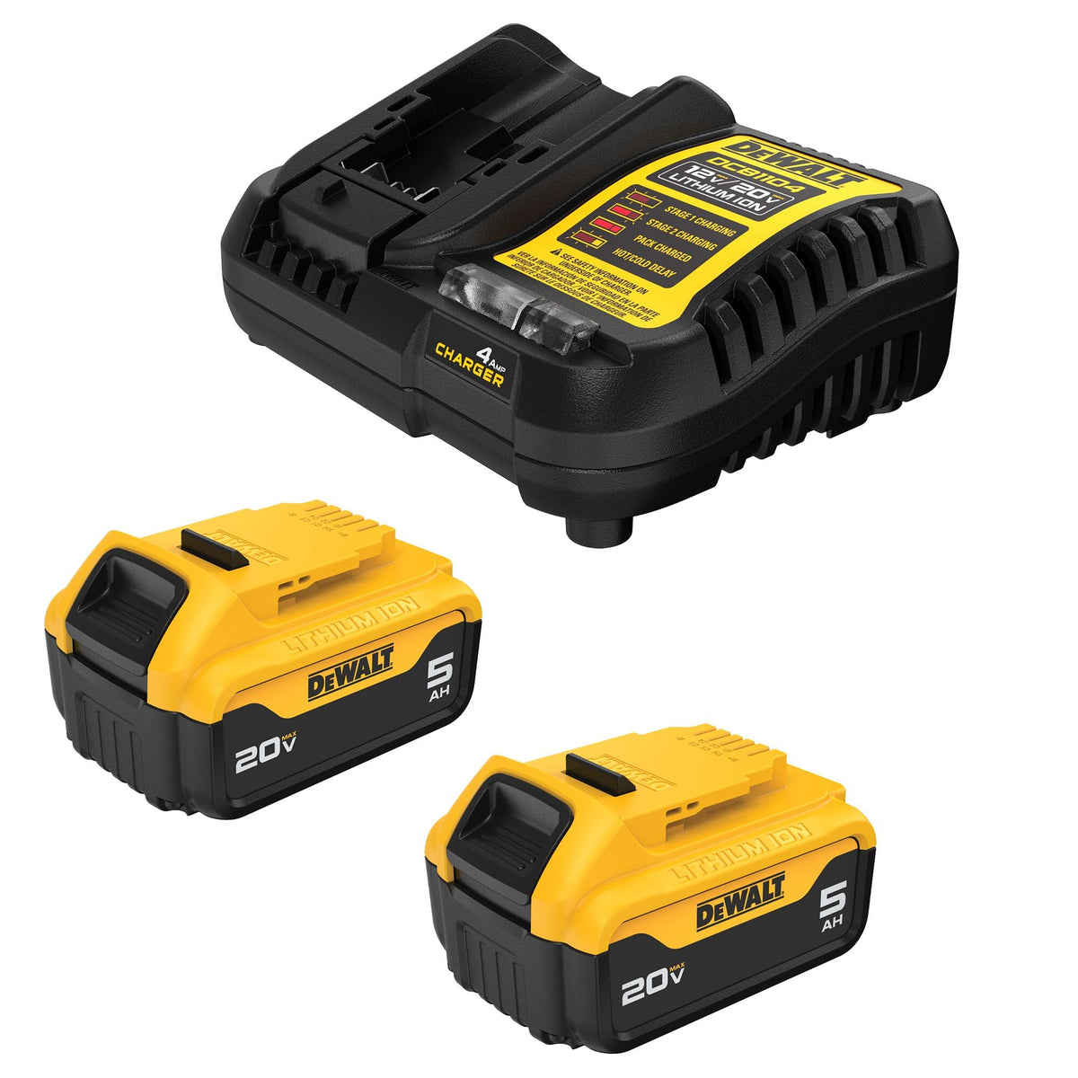 DEWALT 20V Max 5Ah battery front view highlighting extended runtime