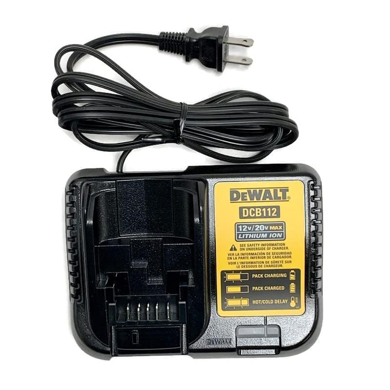 DEWALT DCB112 charger back view, easy installation and broad compatibility.