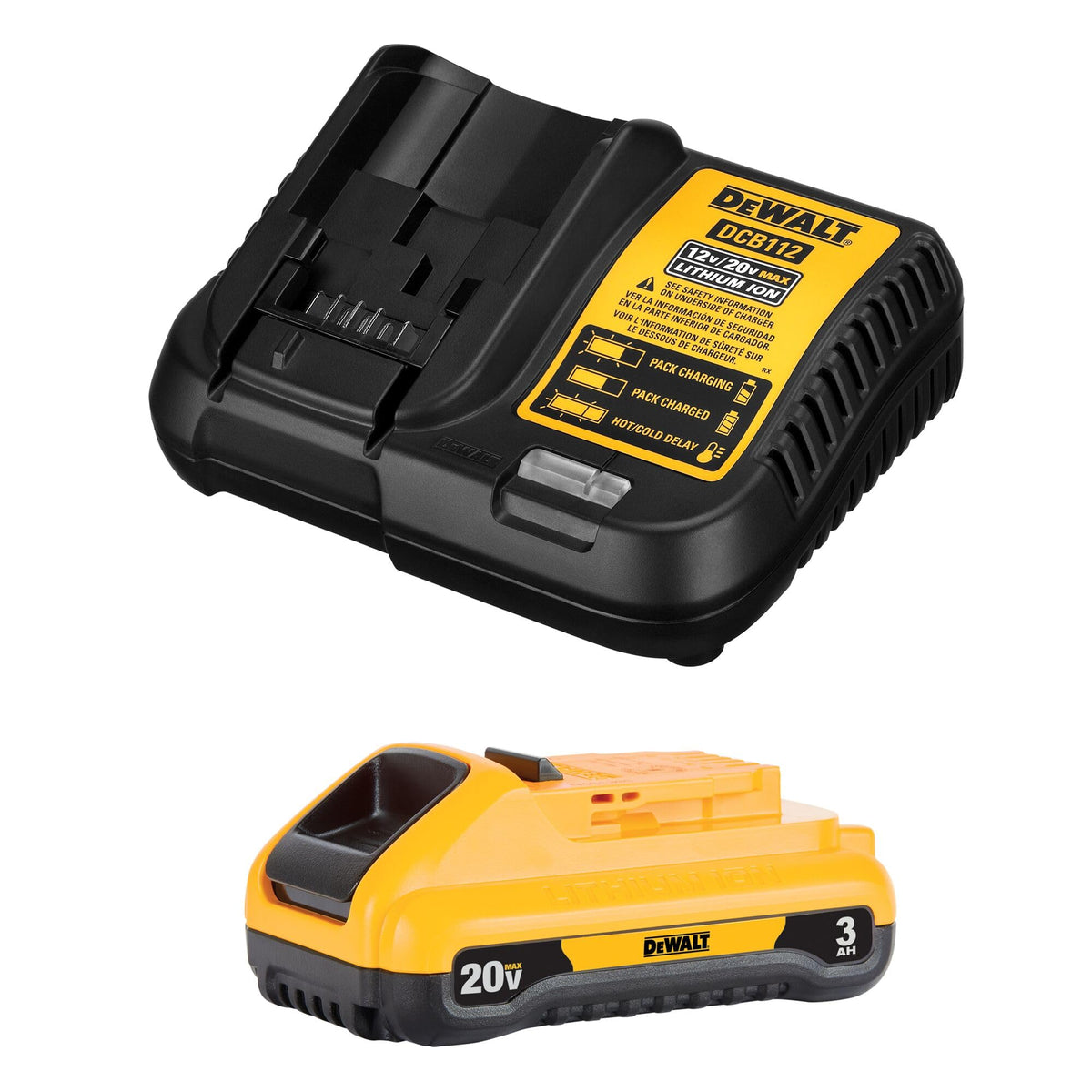 DEWALT 20V MAX battery pack charger on display supports quick, reliable charging.