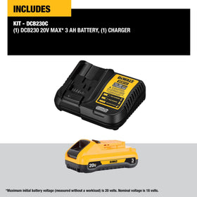 DEWALT 3-LED fuel gauge on battery shows charge at a glance.