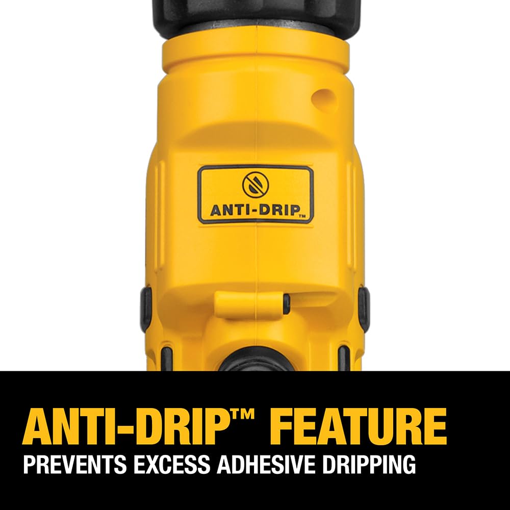 DEWALT caulking gun anti-drip feature retracts the rod to reduce mess.