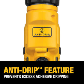 DEWALT caulking gun anti-drip feature retracts the rod to reduce mess.