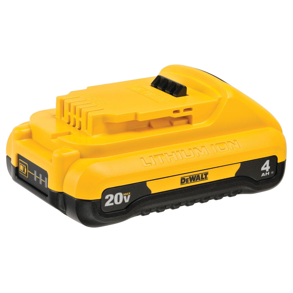 DEWALT DCB240 compact 4Ah battery seen from the front for overhead use.