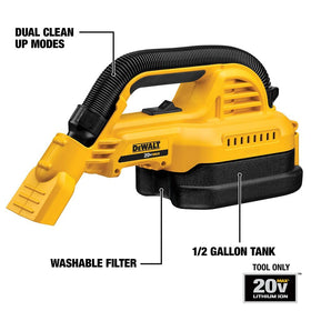 DEWALT washable filter allows quick rinse and reuse.
