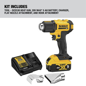 DEWALT heat gun with LED light illuminates work areas for precise deburring and removal.