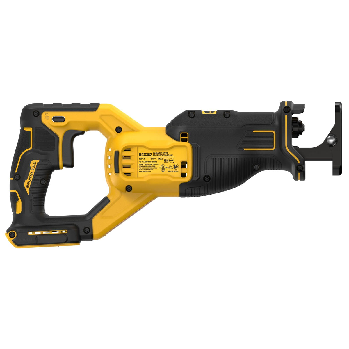 DEWALT DCS382B front view shows cordless flexibility for quick cuts.