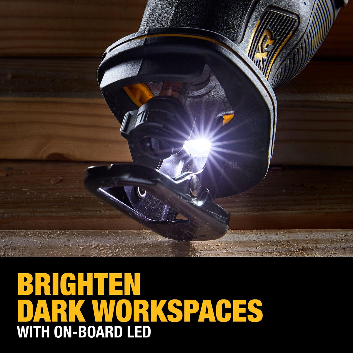 DEWALT DCS382B trigger close-up highlights two-finger control for comfortable operation.