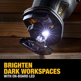 DEWALT DCS382B trigger close-up highlights two-finger control for comfortable operation.