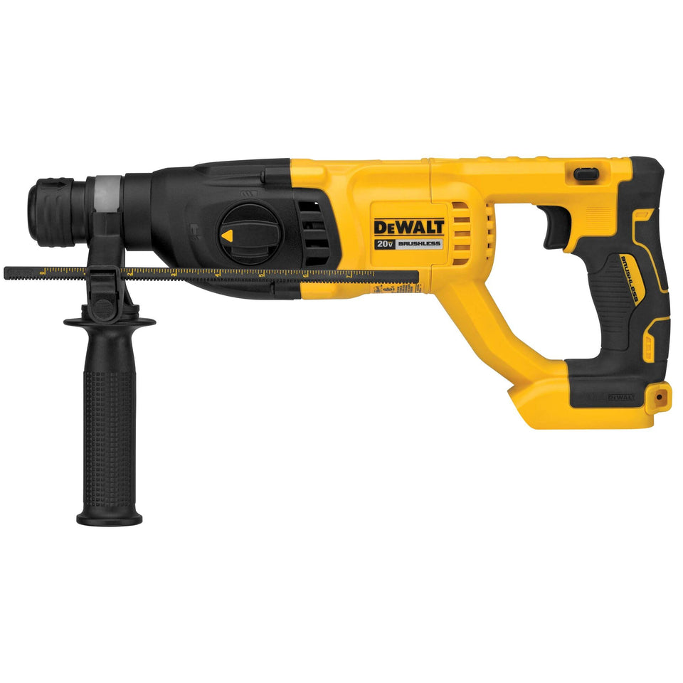 DEWALT DCH133B rotary hammer with 20V SDS Plus in action for fast drilling.