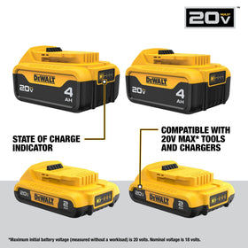DEWALT 20V Max system compatibility graphic highlights tool and charger compatibility