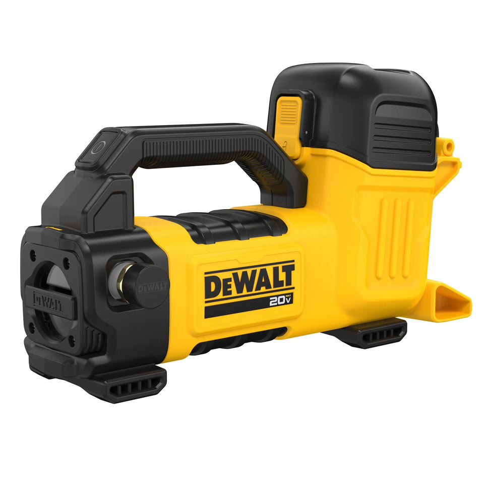 DEWALT DCE050B front view shows compact cordless transfer pump for fast water transfer
