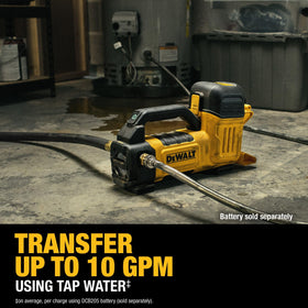 In-use image demonstrates 10 GPM speed with tap water for quick transfers