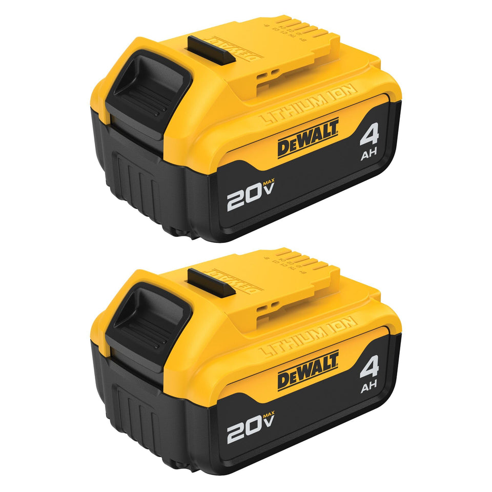 DEWALT 20V MAX XR battery 2-pack front view demonstrates compact power for on-site use.