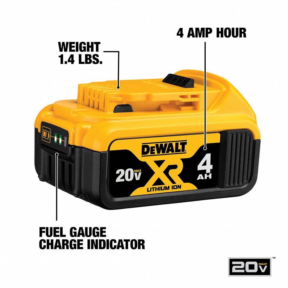 DEWALT 20V MAX XR battery 2-pack label close-up for model information.