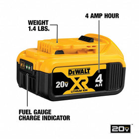 DEWALT 20V MAX XR battery 2-pack label close-up for model information.