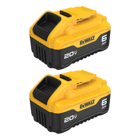 DEWALT 20V MAX XR 6Ah battery pack shown for extended runtime on demanding tasks.