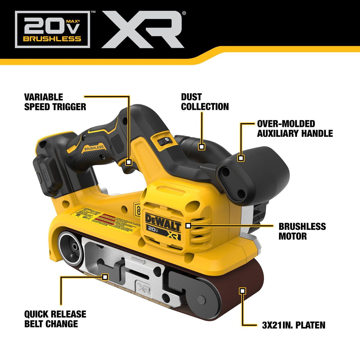 DEWALT DCW220B side view highlighting two-handed grip for control