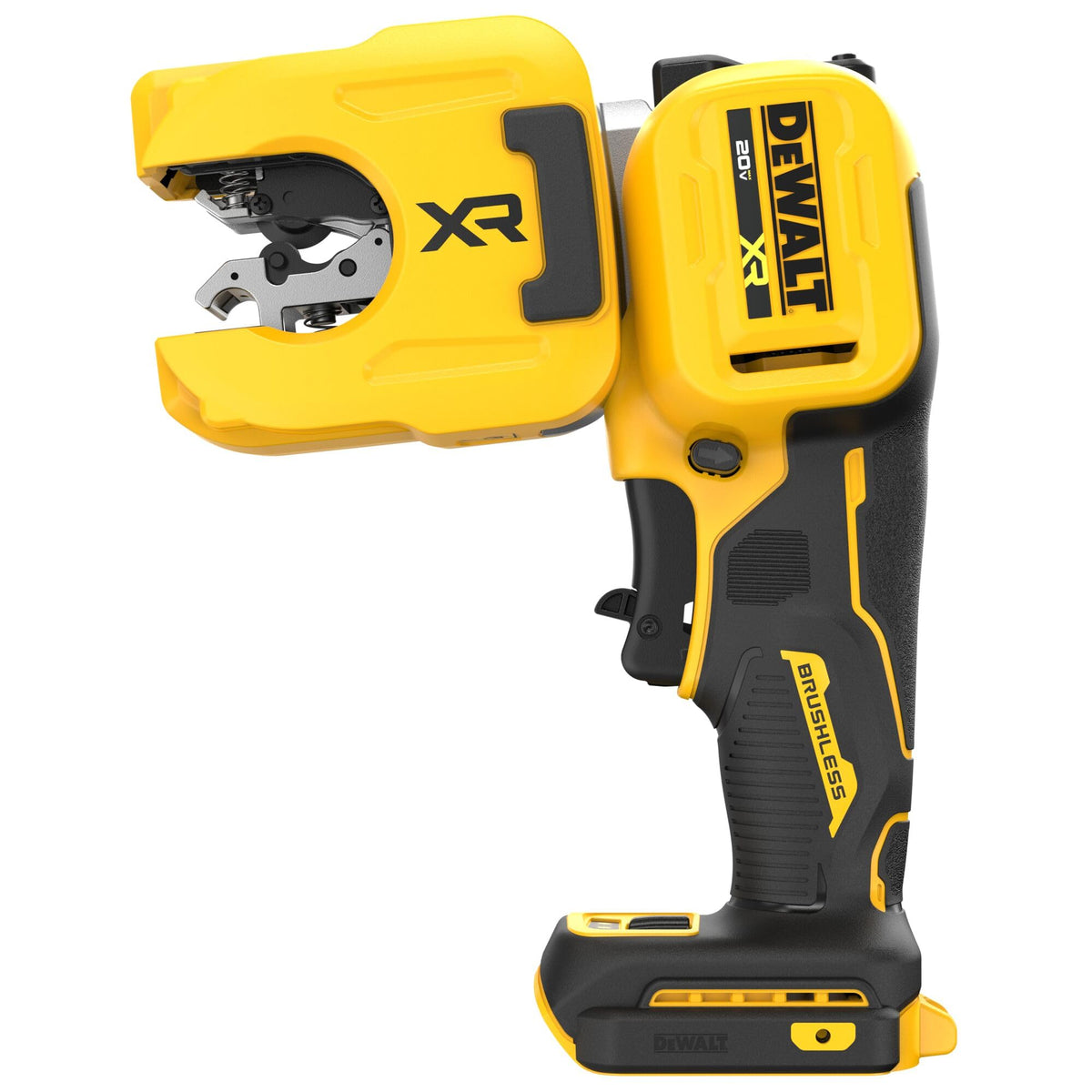 DEWALT 20V MAX XR auto-size mechanism simplifies tubing sizing without tools.