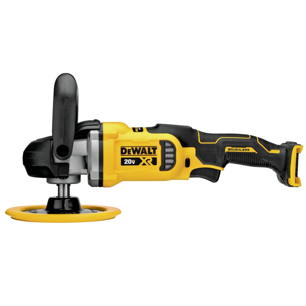DEWALT polisher variable-speed dial for precise control across applications.