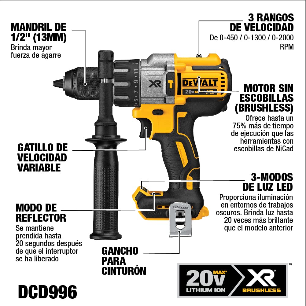 DEWALT drill with three speed settings for versatile drilling and driving tasks
