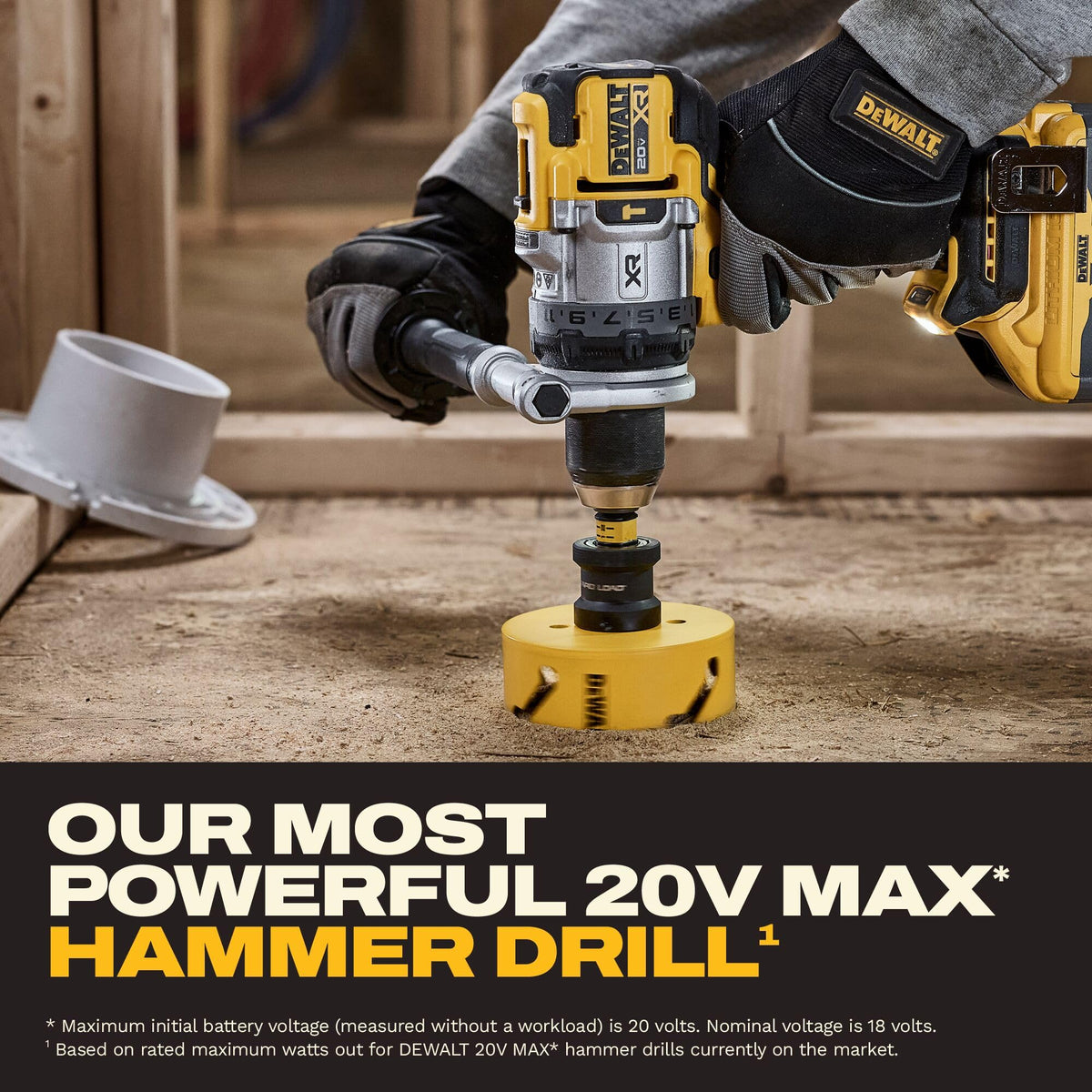 DEWALT compact design fits tight spaces for overhead or edge drilling