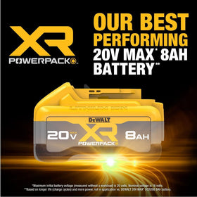DEWALT 20V MAX XR Powerpack 8Ah in-pack view with two batteries