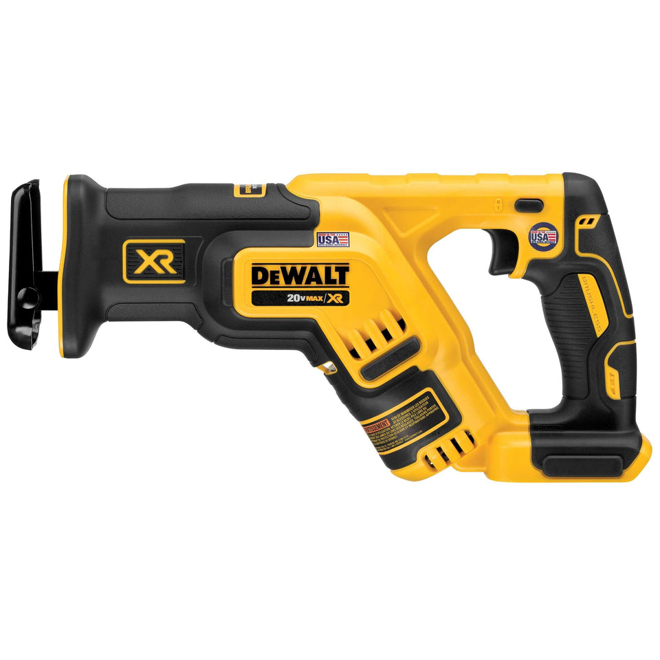 DEWALT 20V MAX XR Reciprocating Saw between studs for precise, space-saving cuts.