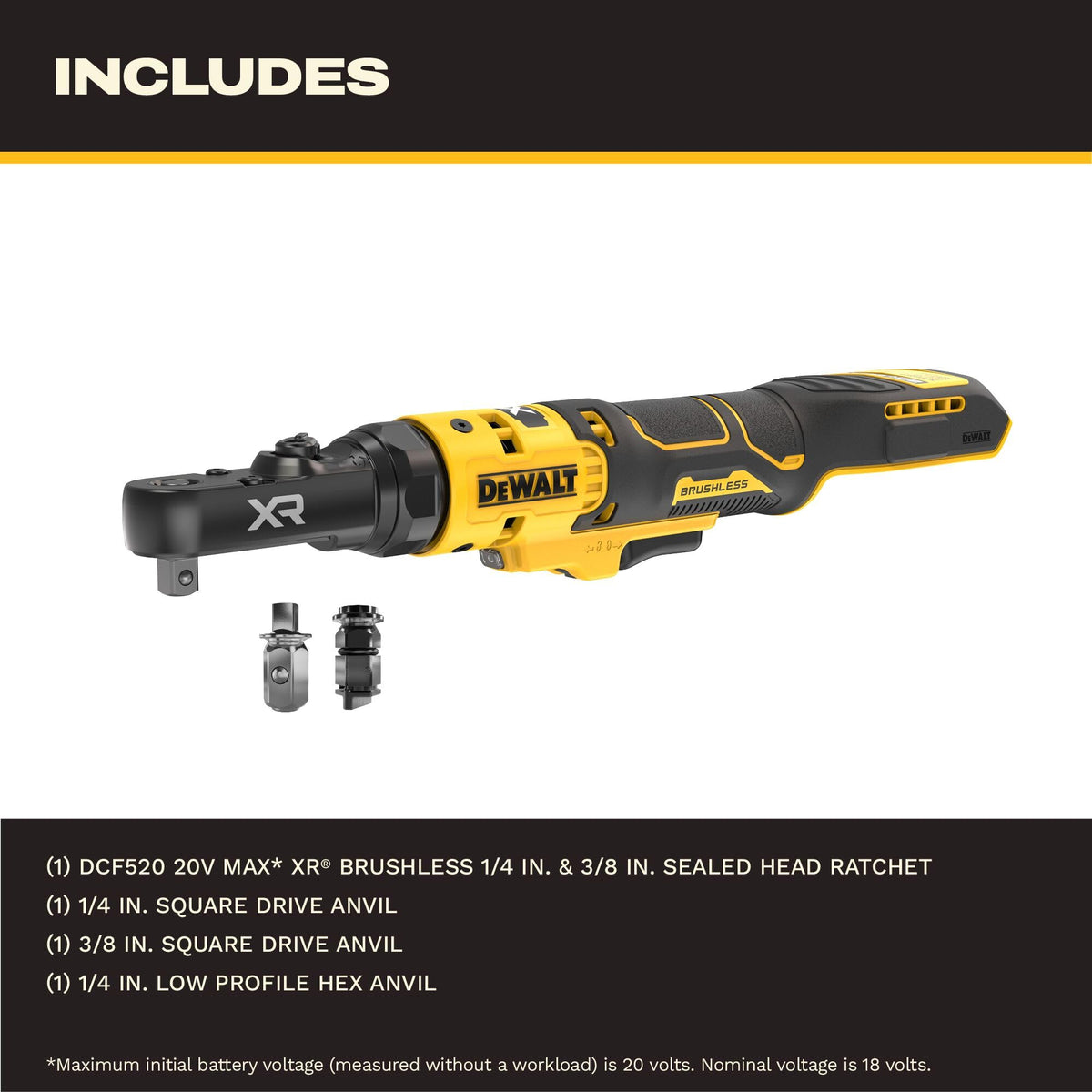 DEWALT 20V Max XR sealed head ratchet with 3/8 drive handles larger fasteners.