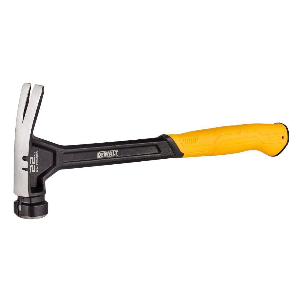 Dewalt framing hammer side grip highlighting secure 5X durable handle