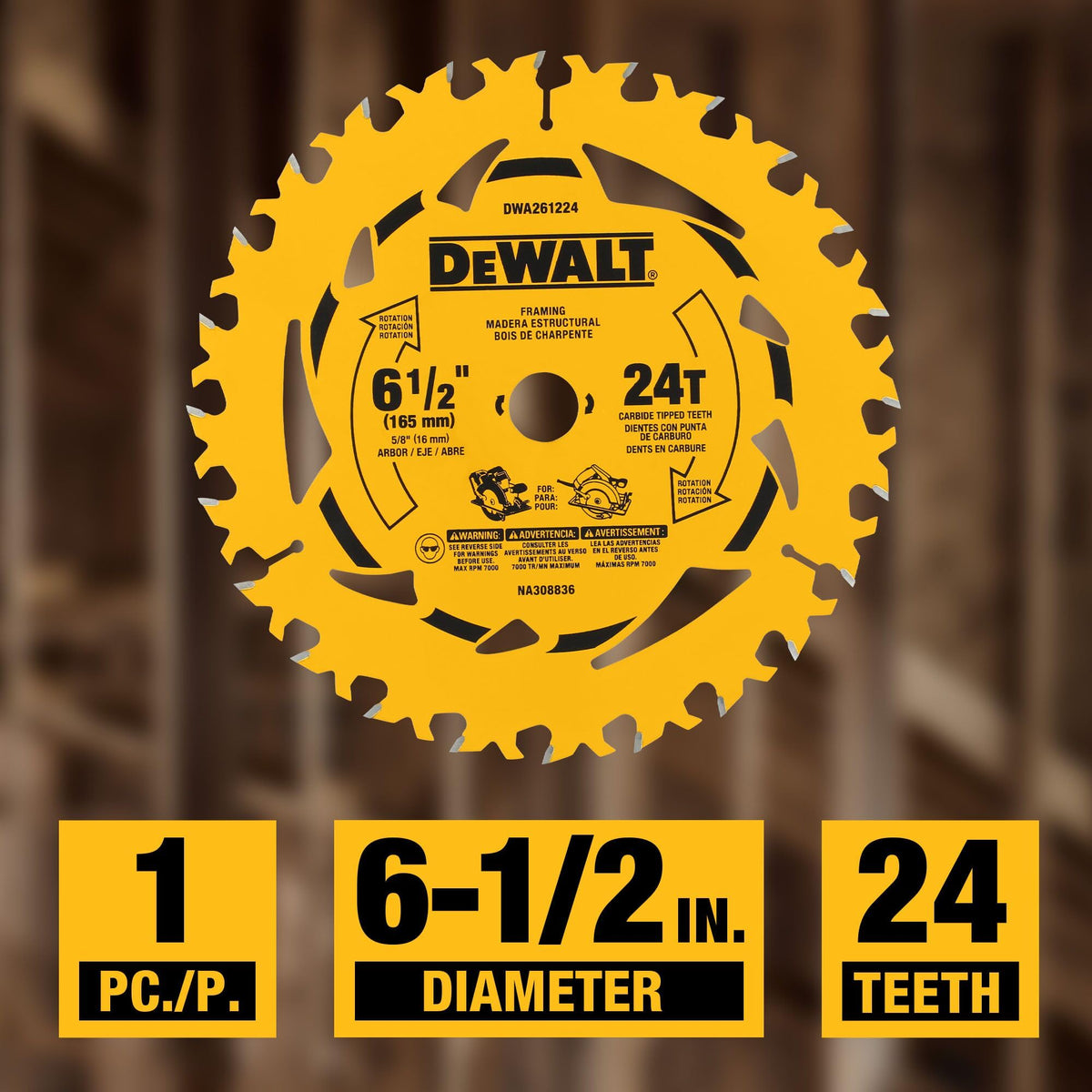 Heat-vent close-up on the DEWALT blade for cooler cutting.