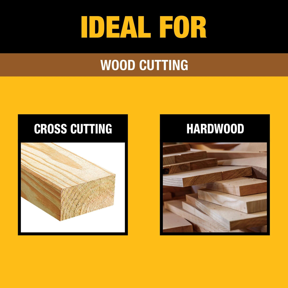 DEWALT 6-1/2 in 40T blade cutting wood demonstrates smooth framing performance.