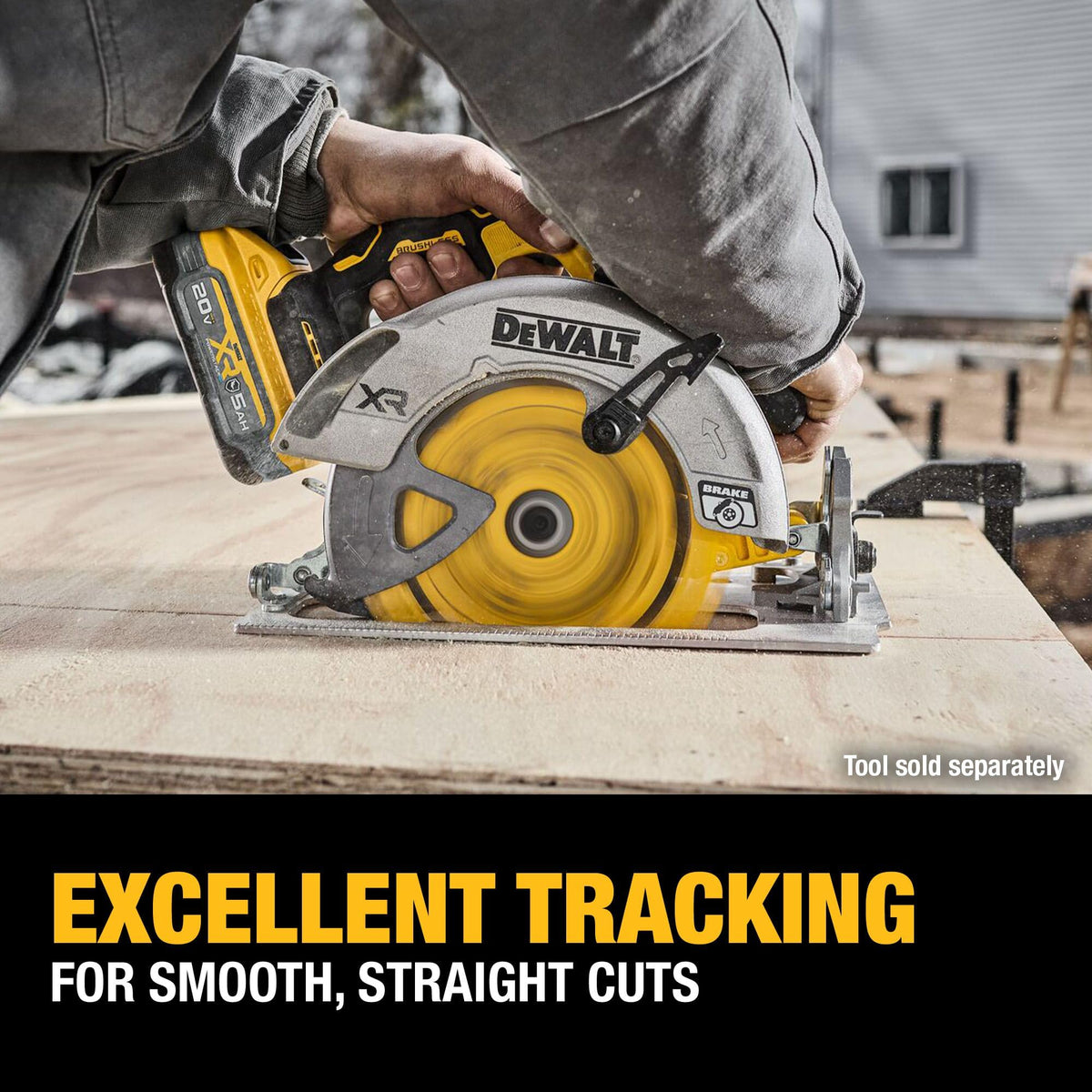 DEWALT 6-1/2 in 40T blade framing scenes highlight clean cross-cuts.