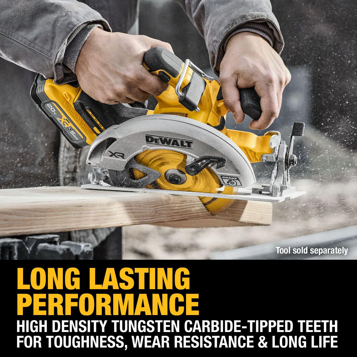 DEWALT 6-1/2 in 40T blade with heat-vent design reduces heat buildup.