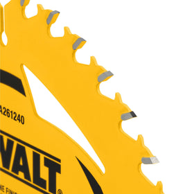 DEWALT 6-1/2 in 40T blade in workshop setting ready for tough jobs.