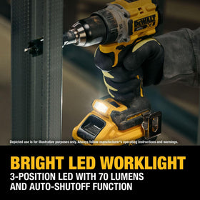 Bright 70-lumen LED work light on the tool.