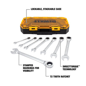 DEWALT 72-teeth ratchets provide a smooth five-degree swing in tight spaces.