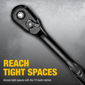 DEWALT 72-tooth ratchet for smooth engagement in tight spaces