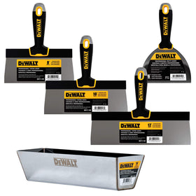DEWALT 8-inch stainless steel taping knife showing precise flex for smooth finishes.
