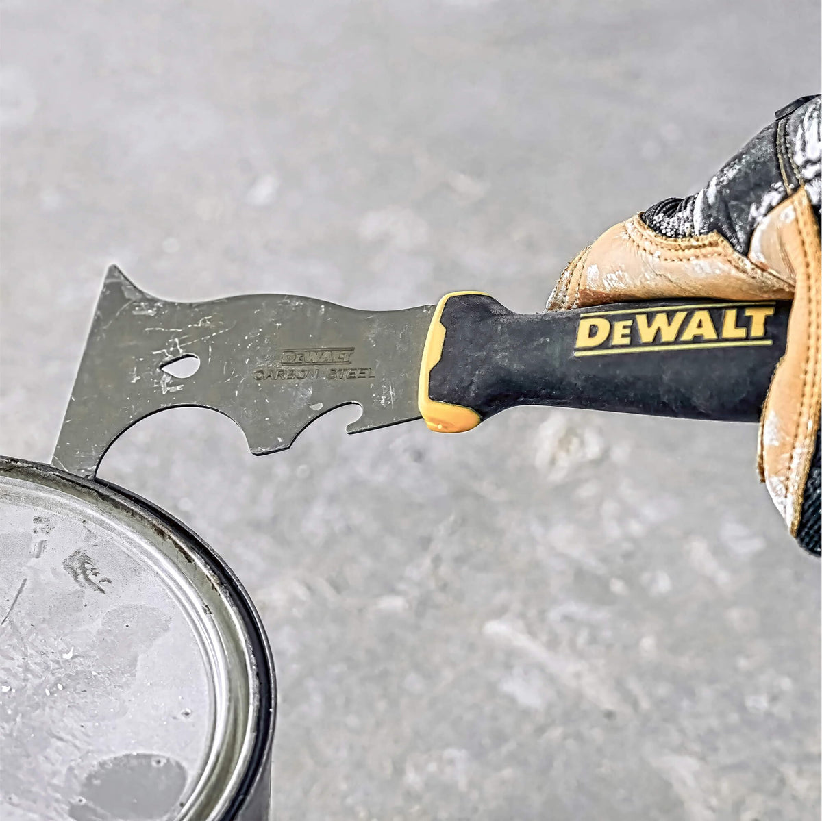 DEWALT 9-in-1 painter's tool bottle opener for quick beverages
