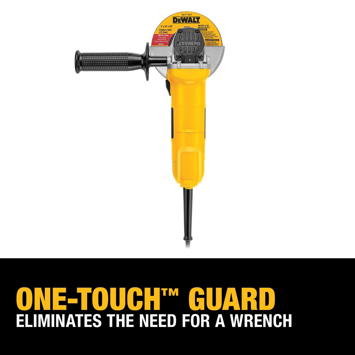 DEWALT 5/8-11 spindle accepts a wide range of accessories.