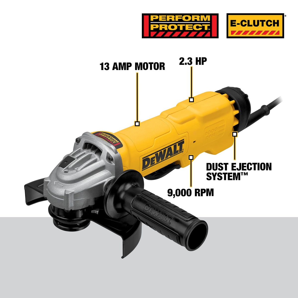 DEWALT 9,000 RPM capability powers efficient metal cutting and grinding.