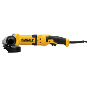 DEWALT angle grinder front view shows compact design for easy handling.