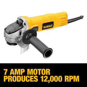DEWALT Quick-Change wheel release enables tool-free wheel swaps.