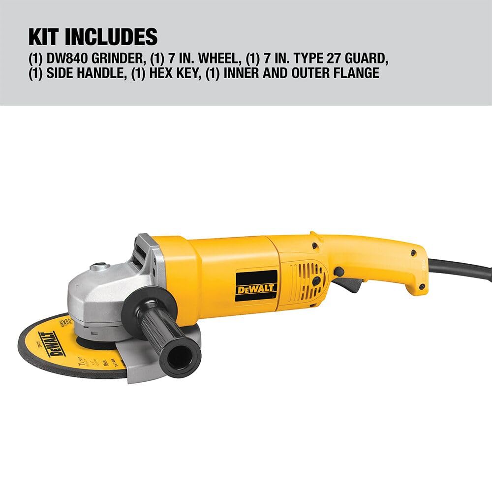 DEWALT rear-handle design offers comfortable, controlled grinding.