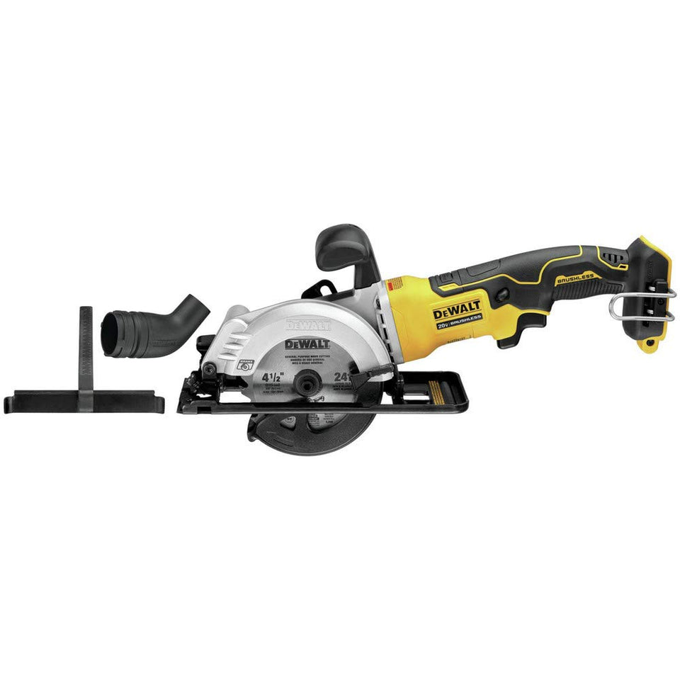 DEWALT ATOMIC circular saw front view highlights compact cordless cutting versatility