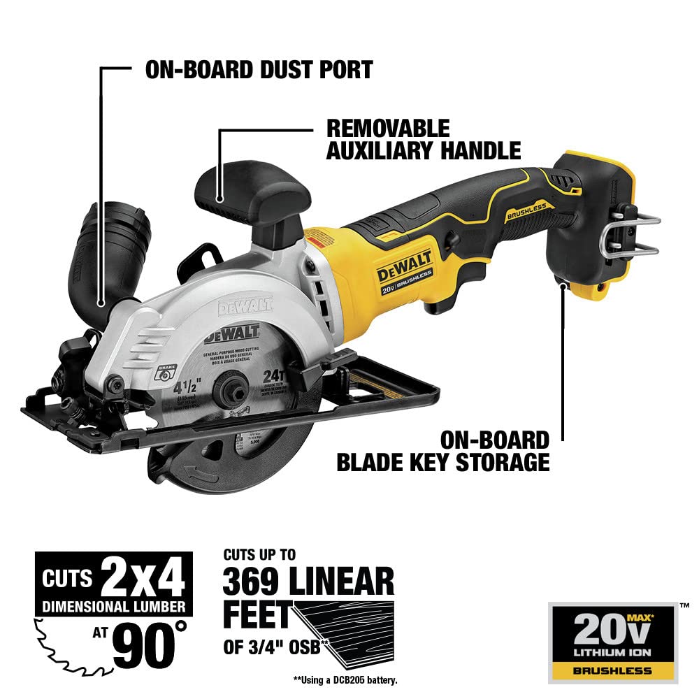DEWALT ATOMIC circular saw onboard blade storage for quick blade changes