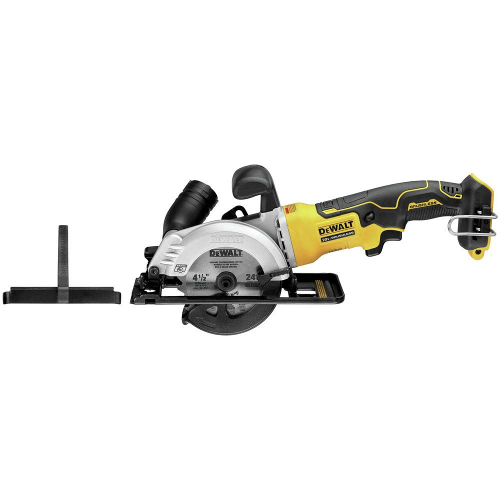 DEWALT ATOMIC circular saw side view with removable auxiliary handle for control